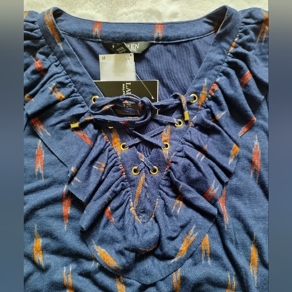 Lauren Ralph Lauren women's Tiered Ruffle Dress Pullover Navy Blue Comfy Size M - Picture 8 of 11